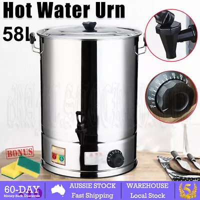 58L Commercial Boiler Tea Kettle Stainless Steel Hot Water Urn Concealed Element • $135.99