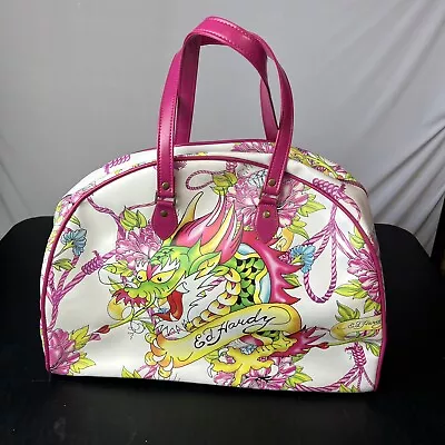 Vintage Ed Hardy Dragon Cross Cream Travel Tote Bag Purse NEW • $118.80