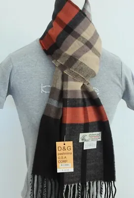 DG Men's Winter Scarf Check-Plaid Orange.Black.Cashmere Feel~Warm*Unisex • $9.98