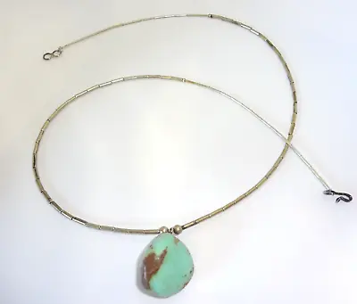 Vintage Navajo Sterling Liquid Silver & Turquoise Nugget Necklace • £33.70
