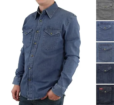 Wrangler Men's Indigo Shirt Casual Long Sleeve Snap Buttons Regular Fit Twill • $21.99