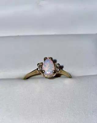 Vintage Solid 10K Gold Natural Australian Fire Opal Diamond Ring Size 10.25 • $199.99