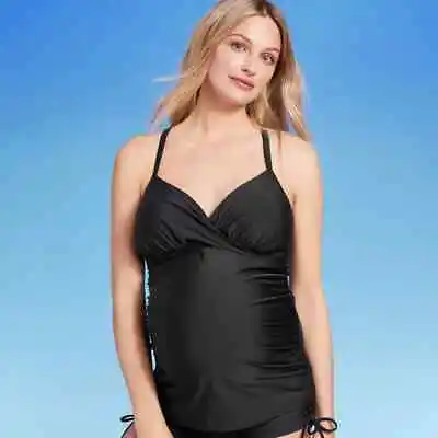 Isabel Maternity Cross Drape X-Back Tankini Maternity Top Black Size Small • $12.77