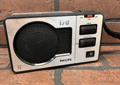 Vintage Philips 170 AM FM Portable Transistor Radio Stainless Steel 80s DeLorean • $36.99