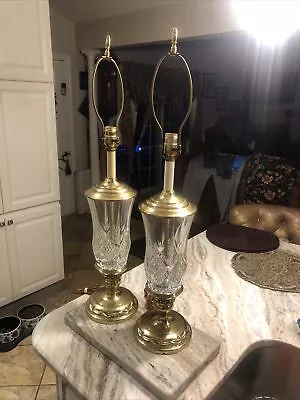 Beautiful Heavy Stiffel Crystal Glass And Brass  Table  Lamp Pair ~ 34 In • $379.99