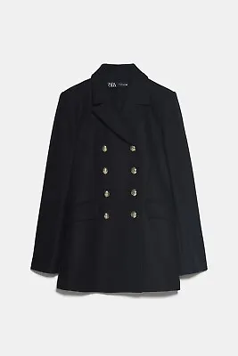Zara Woman Manteco Short Buttoned Wool Coat Black Ref 8849/744 NWT • $169