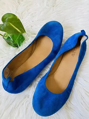 J Crew Round Toe Cece Royal Blue Suede Leather Ballet Flats Slip On RARE Size 7 • $39