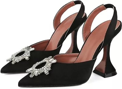 WIRALOMI Women Rhinestone Crystal High Heel Sandals Clear Satin Slingback Weddin • $13.99