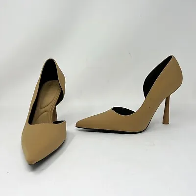 $30 • Buy Zara Fabric Covered Pointed Toe D'Orsay High Heels Pumps Shoes Neutral 7.5