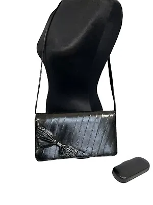 Eel Skin Black Shoulder Bag Or Clutch Purse W/ Bow Vintage • $23.99