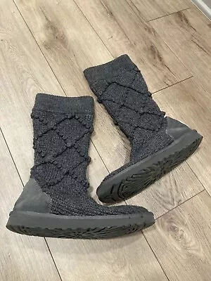 UGG Australia Womens Size 8  Gray Argyle Knit Sweater Tall Boots 5879 • $35