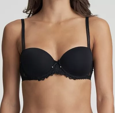 Marie Jo Jane Bra Black Size 32A Underwired Padded Balcony T-Shirt 0101339 • £42.89