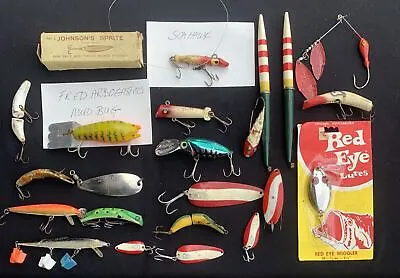 (20) Vintage Fishing Lure Lot - Fred Arbogast Mud Bug Rapala Red Eye Dardevle • $80