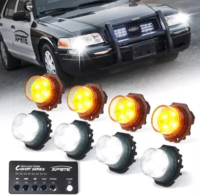 $109 • Buy Hide-A-Way LED Strobe Lights Kit White Amber Hazard 8 Headlight W/ Control Panel