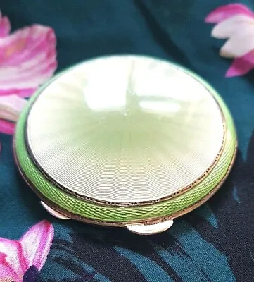 £245 • Buy Silver Guilloche Green  Enamel Compact  With Mirror  1947