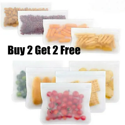 Reusable Thick Silicone Food Storage Bags Zip Lock Freezer Bag Leak Proof 3 Size • £2.97