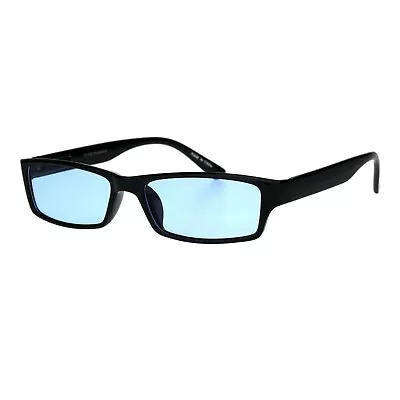 Black Rectangular Frame Sunglasses Color Lens Small Size Spring Hinge UV400 • $12.95