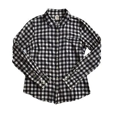 J. Crew Perfect Shirt Womens M Check Gingham Plaid Collared Button Black White • $17.99