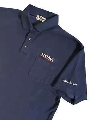 U-HAUL Employee Polo Shirt Men Size LARGE Blue Short Sleeve Uniform Polo *flaw • $19.99