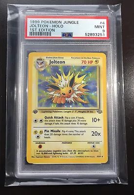$360 • Buy 1999 Pokémon Jungle - 1st Edition Jolteon Holo 4/64 - PSA 9 MINT - WOTC