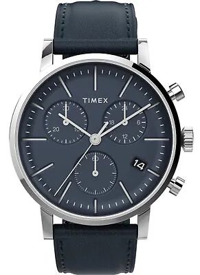 Timex TW2V36800 Men's Analog Chronograph Watch Blue Leather Strap  • $89.95