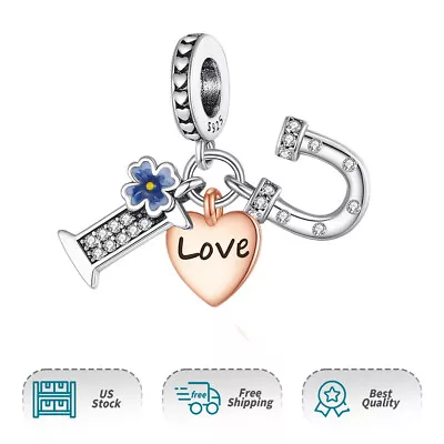 NWT I Love You Dangle Charm Authentic Women 925 Sterling Silver Charm Bracelet • $14.29