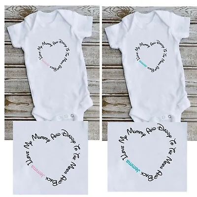 I Love My Mummy And Daddy Personalised  Baby Grow Bodysuit Baby Grow Moon Back • £5.99