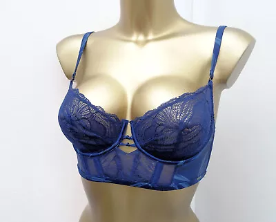 M & S Autograph Bustier Bra Graphic Floral Lace Navy Mix  Marks Spencer • £9.99