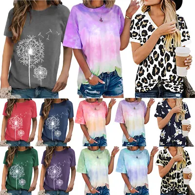 $15.48 • Buy Womens Printed Loose Short Sleeve T-Shirt Blouse Casual Summer Basic Tee Tops