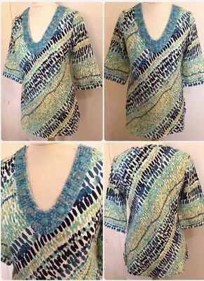 💙 Soft Linen Beaded Tunic/kaftan  Top Size 10 💙 • $4.32