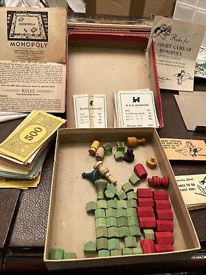 Vintage 1951 Monopoly BoardGame Popular Edition Red Box Wood Parts Pieces As Is • $14.99