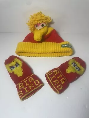 Vintage 1970s Sesame Street Big Bird Beanie Hat And Mittens • $19.95