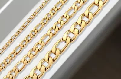 18k Gold Plated Stainless Steel Figaro Cuban Curb Chain 8- 24 Necklace 3-5mm Men • $4.99