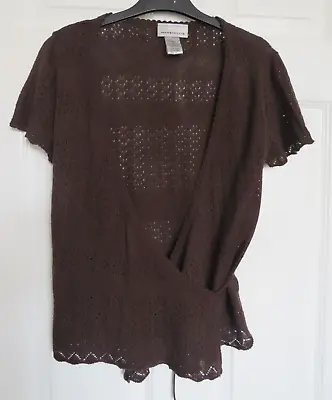 £4.99 • Buy Warehouse Size 12 Brown Cut Out Pattern Wrap Over Style Short Cardigan