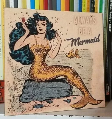 Vintage Mermaid Hardboard Home Decor Beach Bungalow Ocean Decor FREE SHIPPING • $17.99