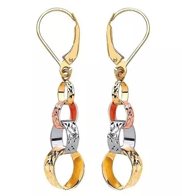 20% Off 9ct Hallmarked Yellow White & Rose Gold Diamond Cut 43mm Drop Earrings • £128.77