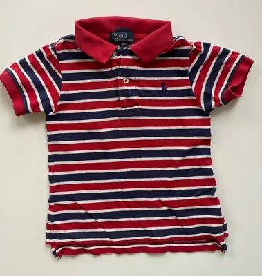 Polo Ralph Lauren Baby Boy Size 12-18 Months Red Blue Stripe Polo Shirt Top GUC • $12.95