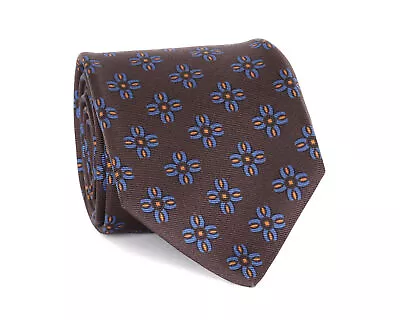 NWT KITON Pure Silk TIE 7-fold Brown Blue Floral Luxury Handmade Italy • $94.50