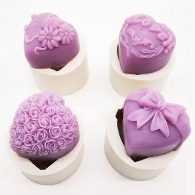 3D Silicone Soap Mold Heart Love Rose Flower Chocolate Cake Mould Craft Diy Form • £5.99