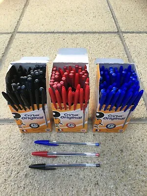 Original Bic Pen Cristal Medium Ballpoint Pens Pack Biros Black Blue Red  • £2.99