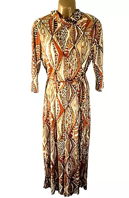 Vintage 70s Disco Jumpsuit W/ Belt Wide Leg Geometric Luxe Hippie Mod Op Art S M • $79.50