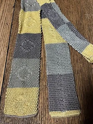Mid Century Square Knit Rayon/silk Tie Gray Yellow 52” • $20