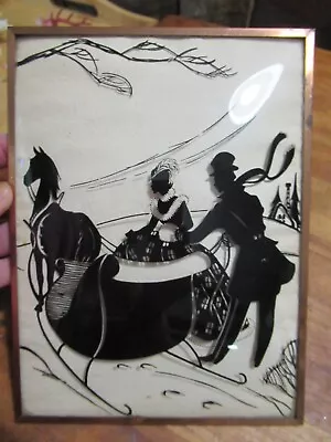 Vintage Convex Silhouette Reverse Paint Picture-Sleigh Ride • $14.99