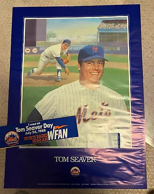 7/24/88 Tom Seaver Day Poster Ny Mets Game Day + Tkt Stub & Bumper Sticker • $69