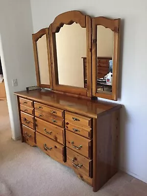 Vintage Knotty Pine Bureau Chest Of Drawers With Mirror • $205