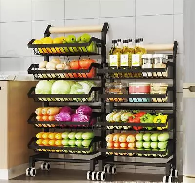 3/4/5 Tier Vegetable Fruit Trolley Cart Kitchen Rack Storage Basket Holder Shelf • £31.94