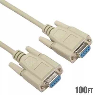 100FT DB9 9 Pin RS232 Serial Port Female To Female PC Cable Cord Molded Ivory • $37.57