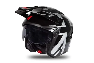 UFO Sheratan Jet Street Trials Helmet  Black Grey Union Glossy All Adult Sizes • $94.71