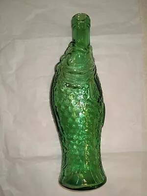 Fish Shaped Green Glass Bottle Vintage  • $20