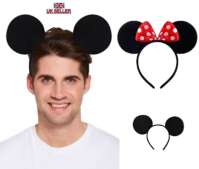 Mickey Minnie Mouse Ears Headband Alice Band Fancy Dress Spotted Bow Ladies Girl • £3.29